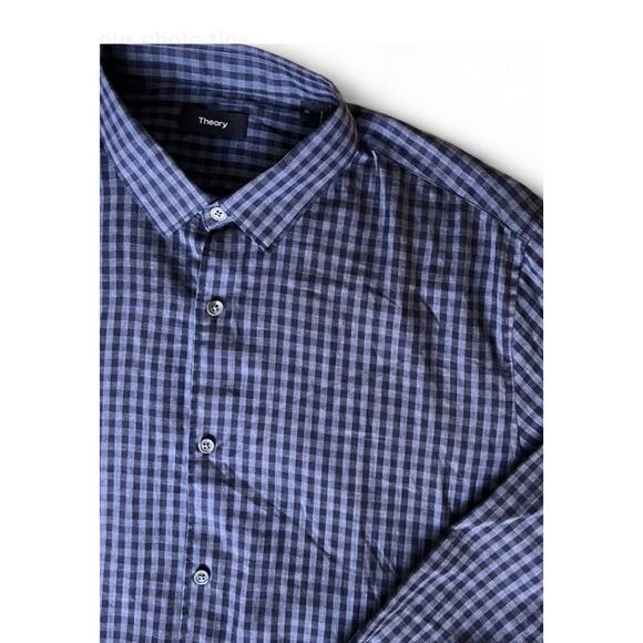 Theory Mens Shirt XL Kale Gray & Black Plaid Cotton Long Sleeve Button Up - Picture 1 of 4